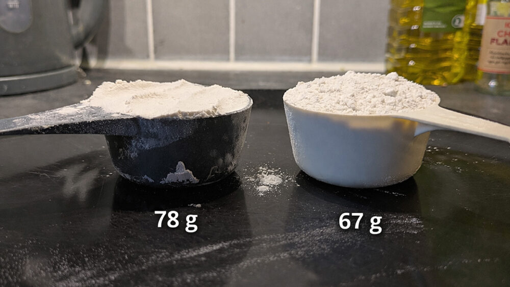 Viktskillnad packad mjöl vs "normal"