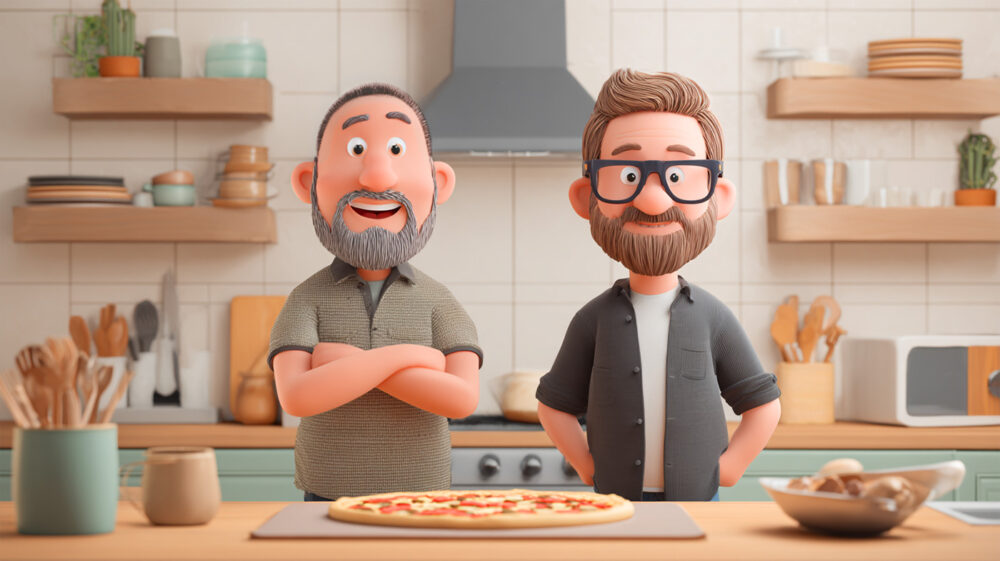 Glada pizzaälskare som jobbar med Pizzatajm.se